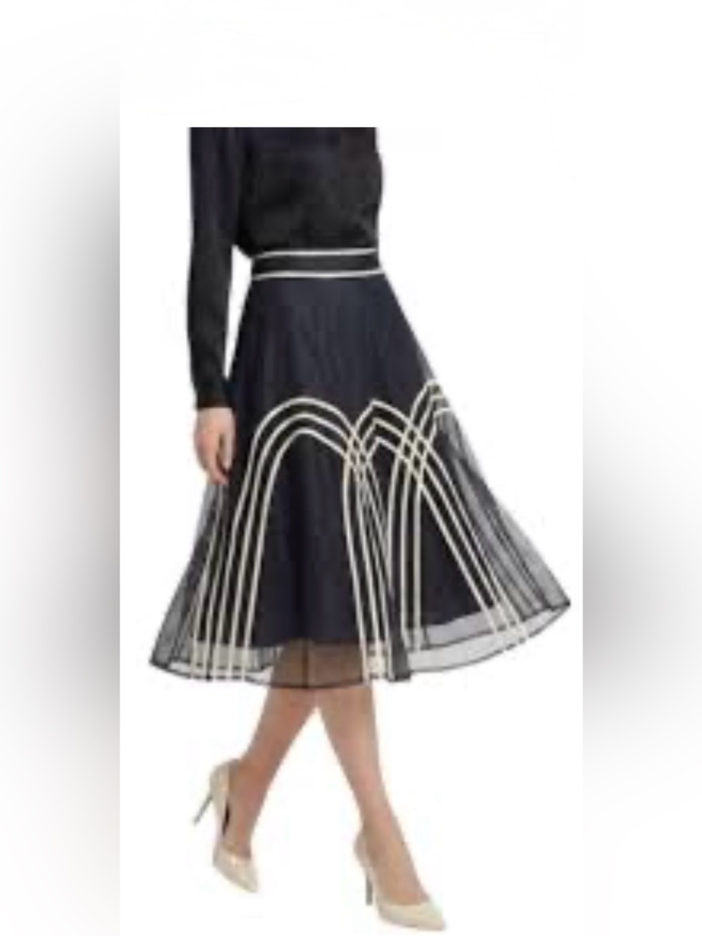 NWT Ann Taylor Loft Navy Maxi Skirt with Cream Art Deco Arch Trim